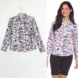 IBKUL Jesse Quarter Zip Graffiti Print UPF 50+ Pullover Sz M